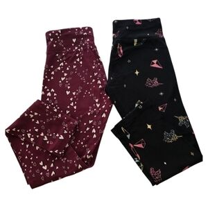 Justice Girls Burgundy Heart Print Leggings, Size 14/16